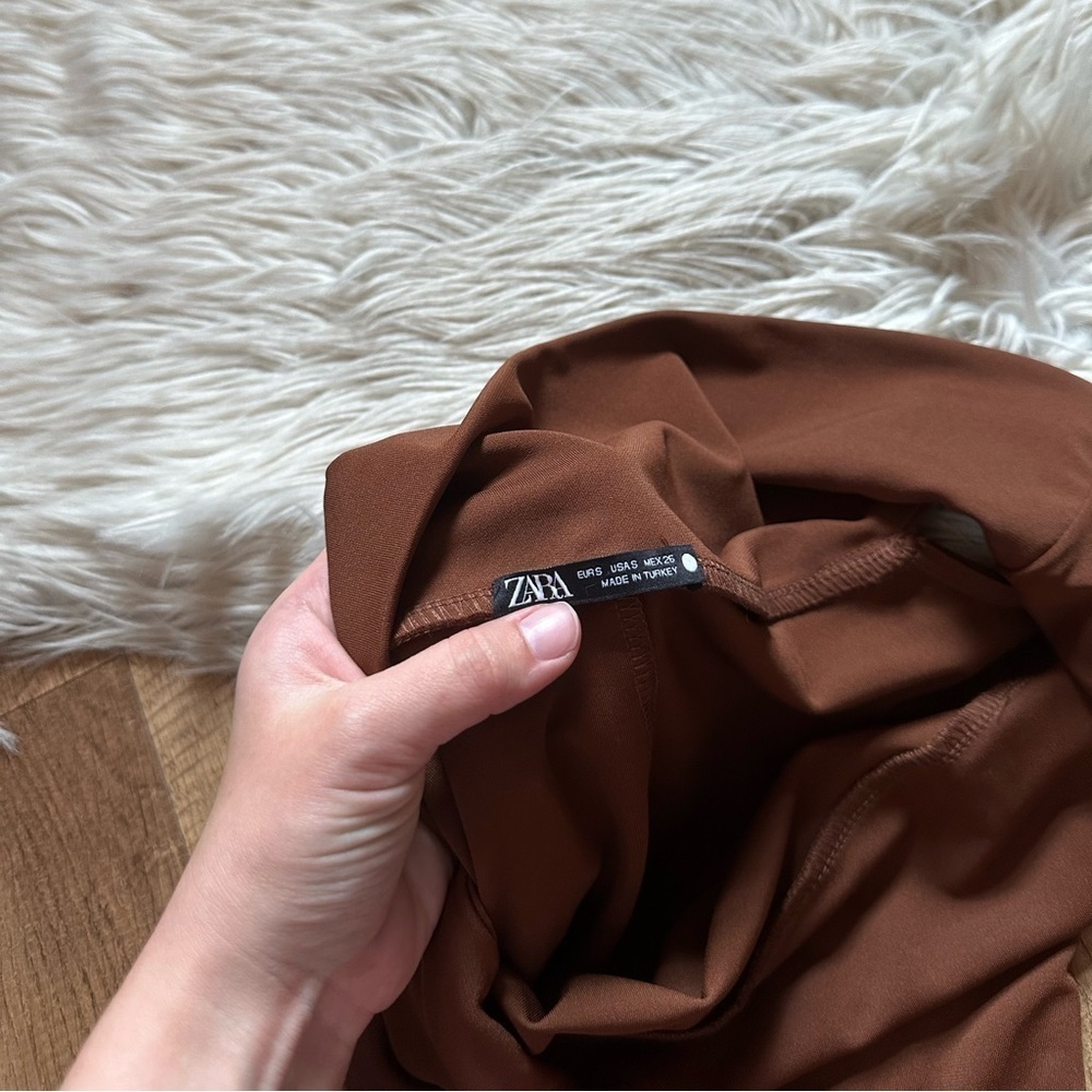ZARA Asymmetrical Neck Midi Dress In Brown - Picture 4 of 4